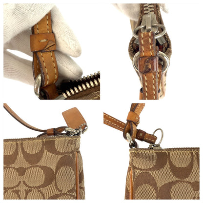 Coach Shoulder Bag 6338 Canvas, Leather Beige Camel Shoulder Bag Pochette Signature Slim Demi Zip