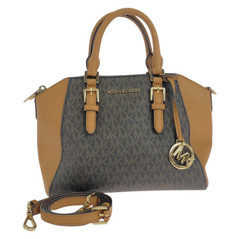 Michael Kors Handbag Leather Brown Gold Metal Handbag Shoulder Bag 2Way Women
