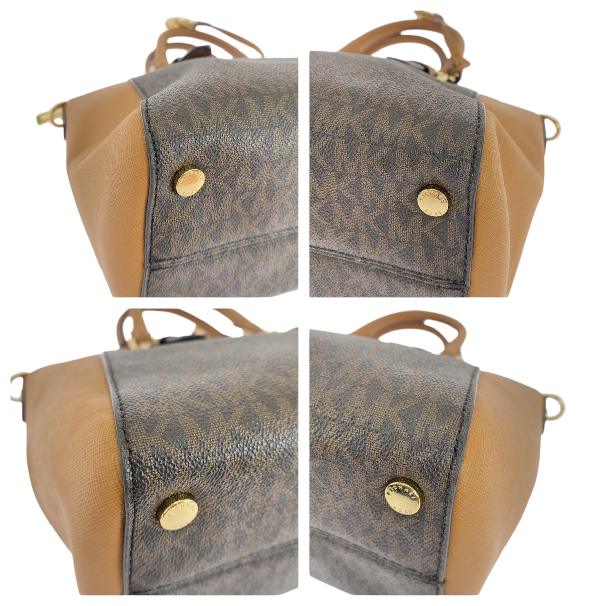Michael Kors Handbag Leather Brown Gold Metal Handbag Shoulder Bag 2Way Women