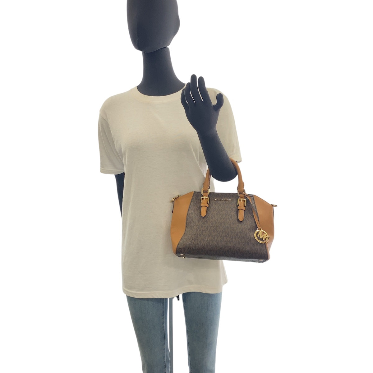 Michael Kors Handbag Leather Brown Gold Metal Handbag Shoulder Bag 2Way Women