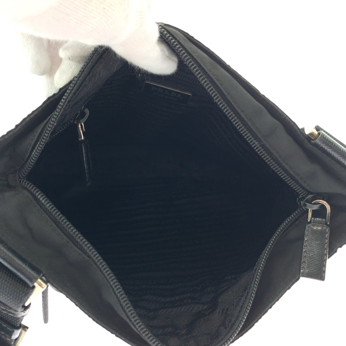 Prada Shoulder Bag Nylon Black Silvermetal Shoulder Bag Messenger Bag Test Triangle With Logo Women