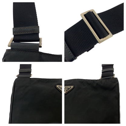 Prada Shoulder Bag Nylon Black Silvermetal Shoulder Bag Messenger Bag Test Triangle With Logo Women