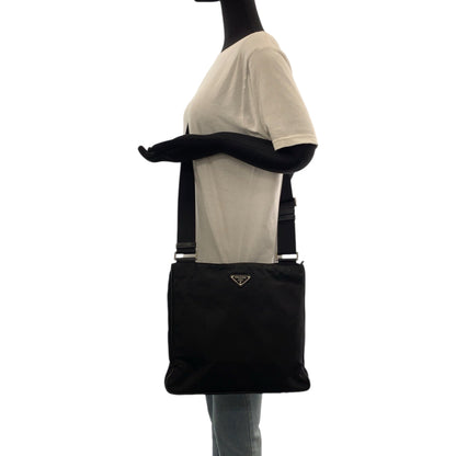 Prada Shoulder Bag Nylon Black Silvermetal Shoulder Bag Messenger Bag Test Triangle With Logo Women