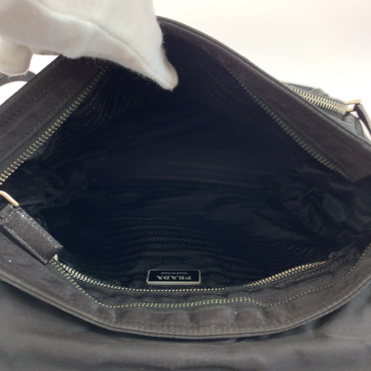 Prada Shoulder Bag Nylon Black Silver Metal Test Triangle With Logo
