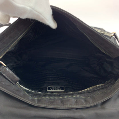 Prada Shoulder Bag Nylon Black Silver Metal Test Triangle With Logo