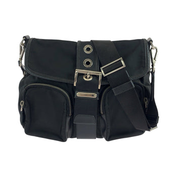 Prada Shoulder Bag Nylon Black Silver Metal Test Triangle With Logo