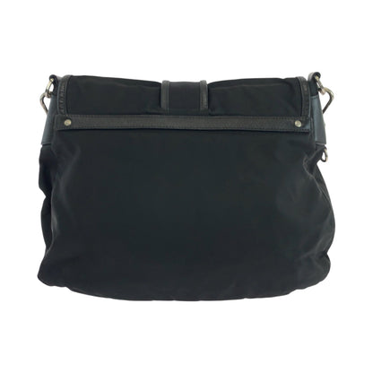 Prada Shoulder Bag Nylon Black Silver Metal Test Triangle With Logo