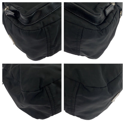 Prada Shoulder Bag Nylon Black Silver Metal Test Triangle With Logo