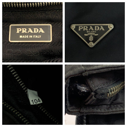 Prada Shoulder Bag Nylon Black Silver Metal Test Triangle With Logo