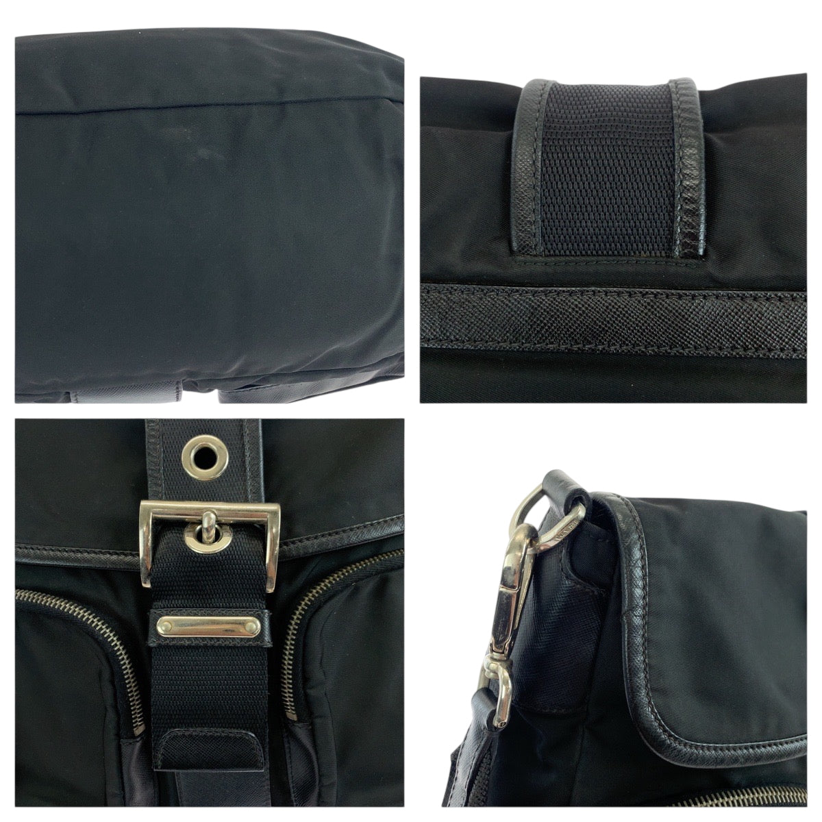 Prada Shoulder Bag Nylon Black Silver Metal Test Triangle With Logo