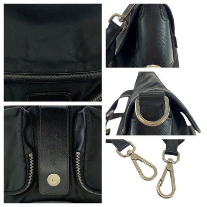 Prada Shoulder Bag Nylon Black Silver Metal Test Triangle With Logo