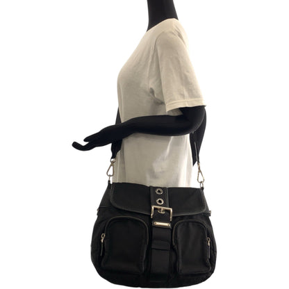 Prada Shoulder Bag Nylon Black Silver Metal Test Triangle With Logo