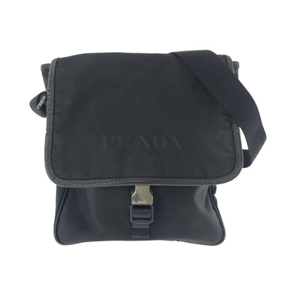 Prada Shoulder Bag Va0770 Nylon Black Silver Metal Test Logo