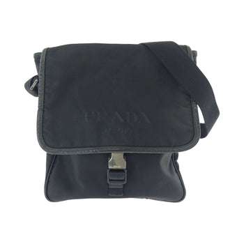Prada Shoulder Bag Va0770 Nylon Black Silver Metal Test Logo