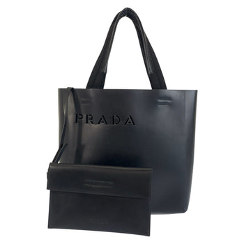 Prada Tote Bag Leather Black Black Tote Bag Handbag Punching Logo Women
