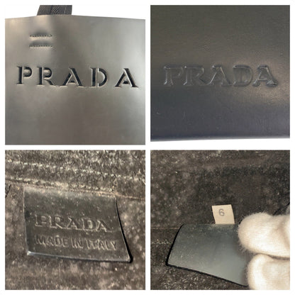 Prada Tote Bag Leather Black Black Tote Bag Handbag Punching Logo Women