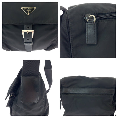 Prada Shoulder Bag Bt8994 Nylon Black Silvermetal Shoulder Bag Pochette Test Triangle With Logo Mens