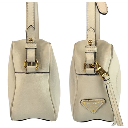 Prada Shoulder Bag Leather White Goldmetal Logo Embossed