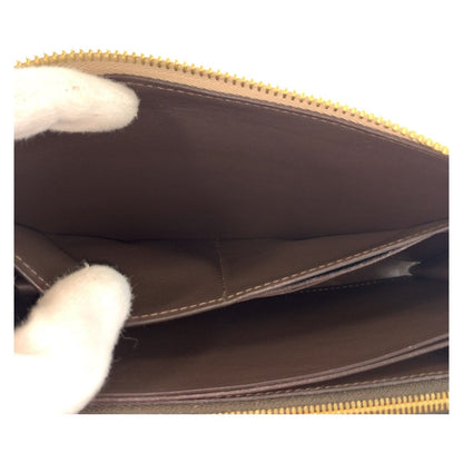 Louis Vuitton Long Wallet Purse M63104 Leather Greige Gold Metal Long Wallet Purse Portefeuille