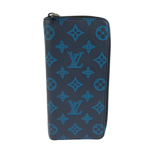 Louis Vuitton Long Wallet Purse M80423 Calfskin Navy Blue Black Metal Long Wallet Purse Zip Around