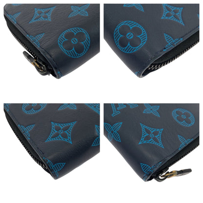 Louis Vuitton Long Wallet Purse M80423 Calfskin Navy Blue Black Metal Long Wallet Purse Zip Around