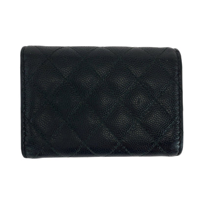 Chanel Tri-Fold Wallet Caviar Skin Black Goldmetal Folding Wallet Compact Wallet Boy Chanel Small