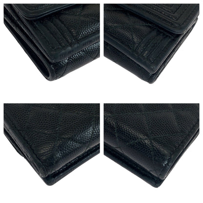 Chanel Tri-Fold Wallet Caviar Skin Black Goldmetal Folding Wallet Compact Wallet Boy Chanel Small