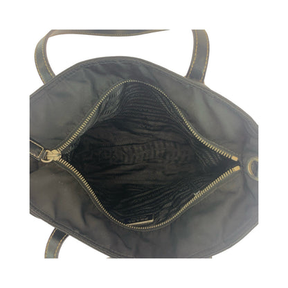Prada Tote Bag Nylon Black Silver Metal Test Triangle With Logo