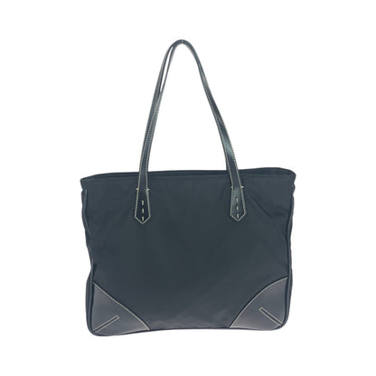 Prada Tote Bag Nylon Black Silver Metal Test Triangle With Logo