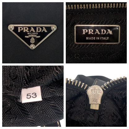 Prada Tote Bag Nylon Black Silver Metal Test Triangle With Logo