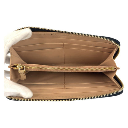 Prada Long Wallet Purse Leather Black Gold Metal Logo