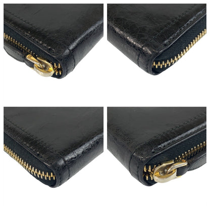 Prada Long Wallet Purse Leather Black Gold Metal Logo