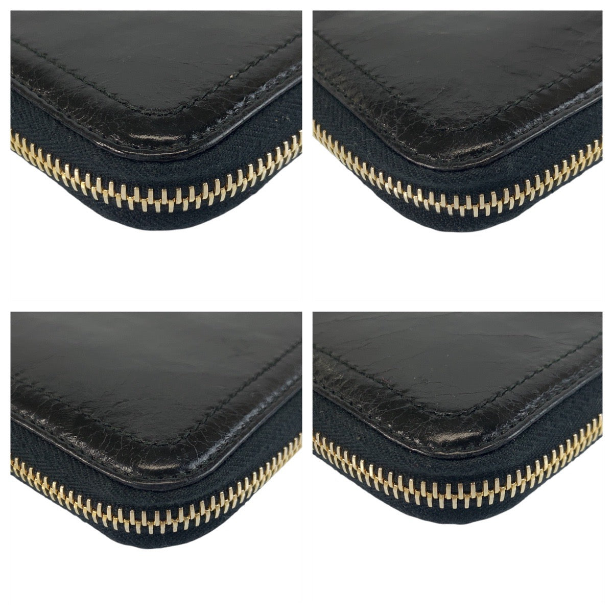 Prada Long Wallet Purse Leather Black Gold Metal Logo