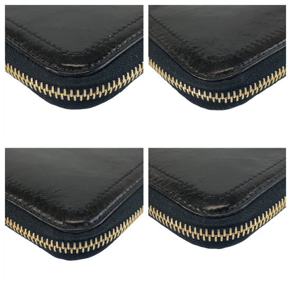 Prada Long Wallet Purse Leather Black Gold Metal Logo