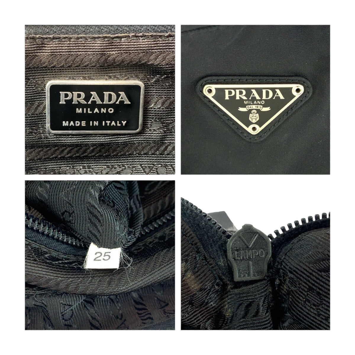Prada Handbag Nylon Black Silvermetal Test Triangle With Logo