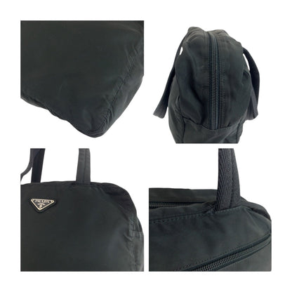 Prada Handbag Nylon Black Silvermetal Test Triangle With Logo
