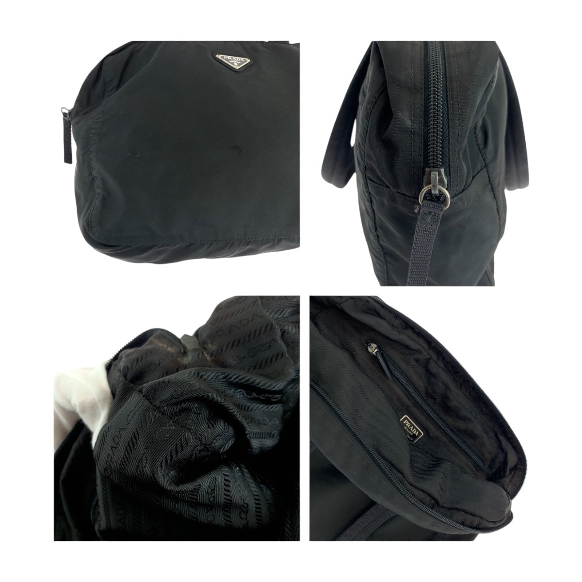 Prada Handbag Nylon Black Silvermetal Test Triangle With Logo