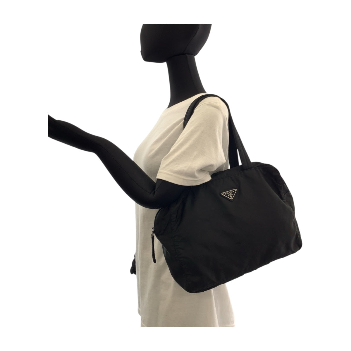 Prada Handbag Nylon Black Silvermetal Test Triangle With Logo