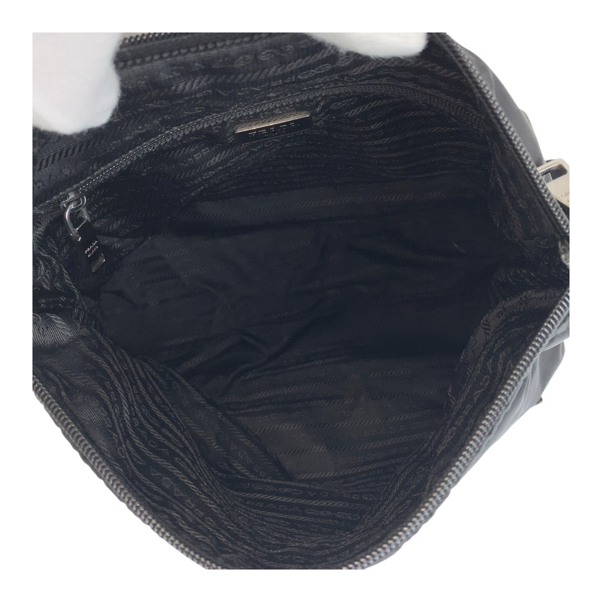 Prada Shoulder Bag Nylon Black Silver Metal Test Triangle With Logo