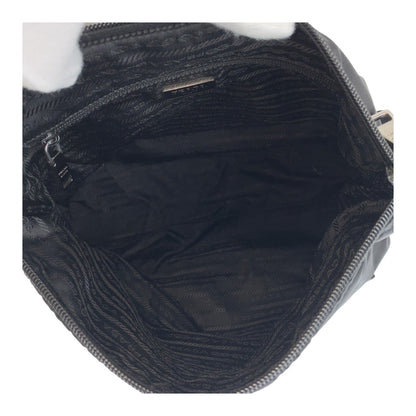 Prada Shoulder Bag Nylon Black Silver Metal Test Triangle With Logo