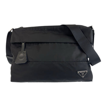 Prada Shoulder Bag Nylon Black Silver Metal Test Triangle With Logo