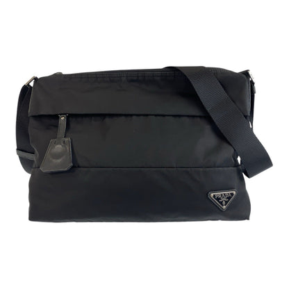 Prada Shoulder Bag Nylon Black Silver Metal Test Triangle With Logo