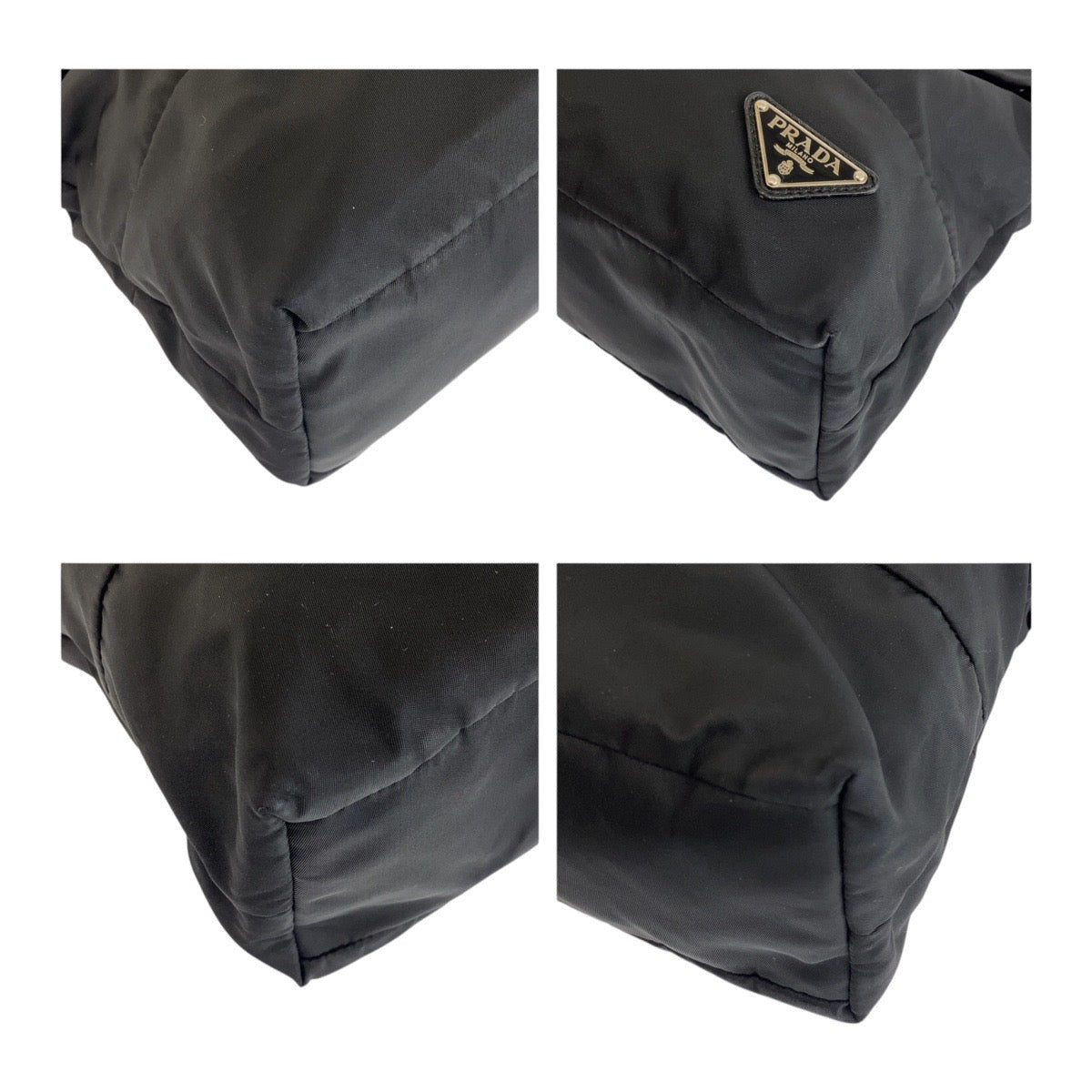 Prada Shoulder Bag Nylon Black Silver Metal Test Triangle With Logo