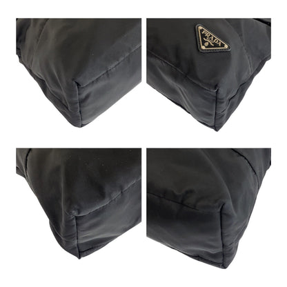 Prada Shoulder Bag Nylon Black Silver Metal Test Triangle With Logo