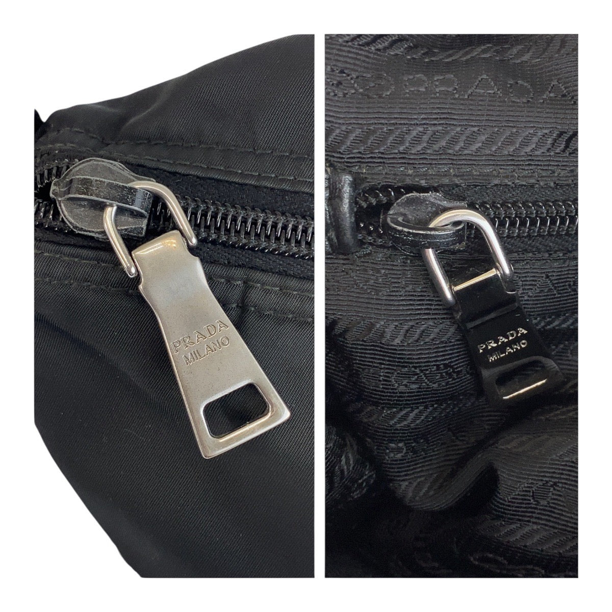 Prada Shoulder Bag Nylon Black Silver Metal Test Triangle With Logo
