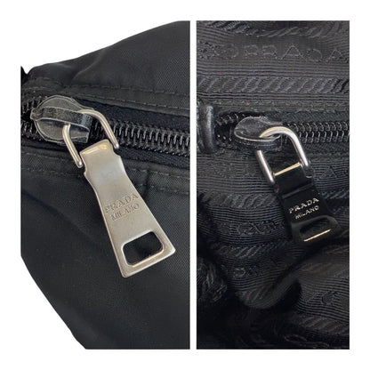 Prada Shoulder Bag Nylon Black Silver Metal Test Triangle With Logo
