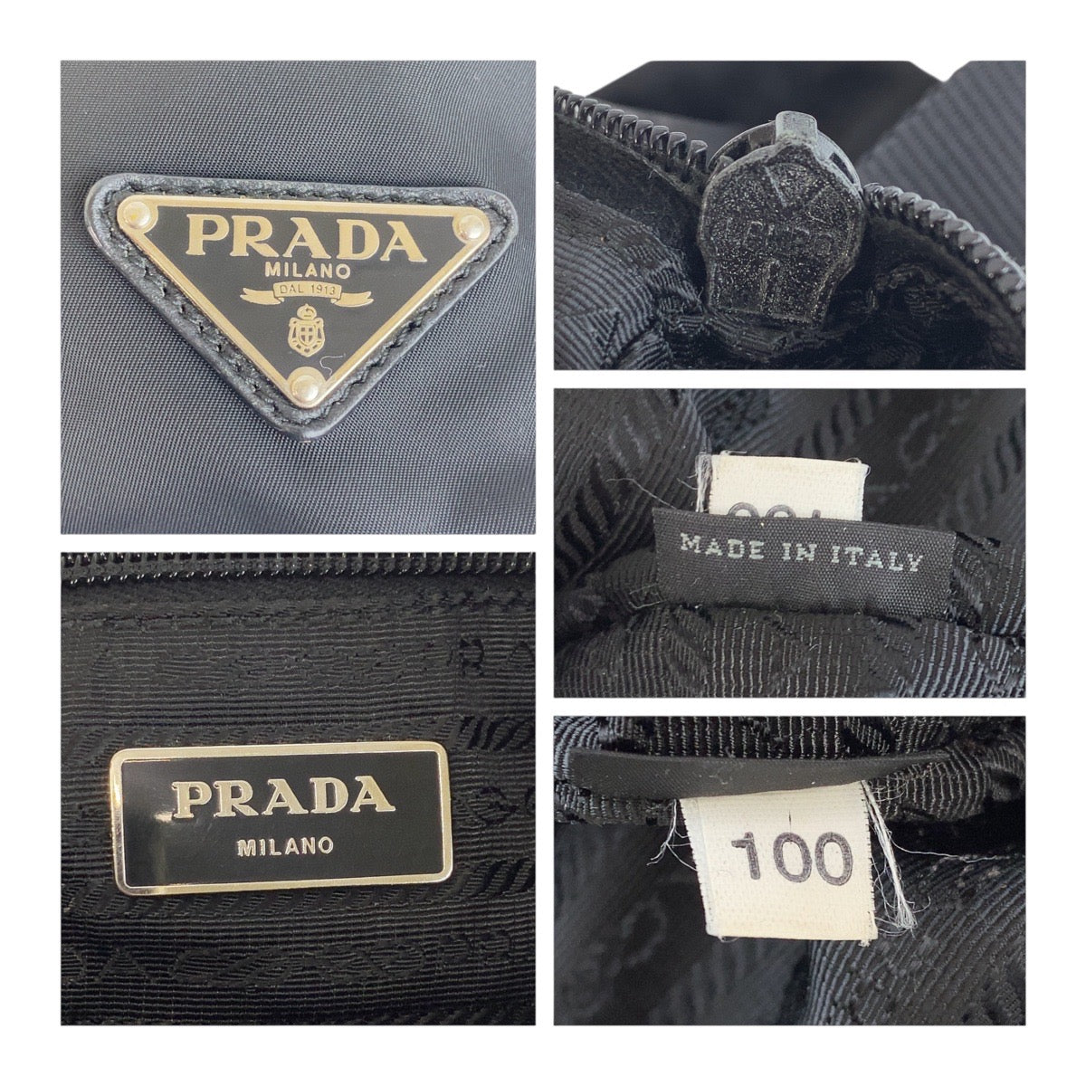 Prada Shoulder Bag Nylon Black Silver Metal Test Triangle With Logo