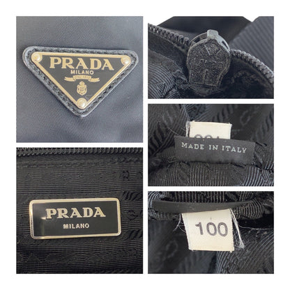 Prada Shoulder Bag Nylon Black Silver Metal Test Triangle With Logo