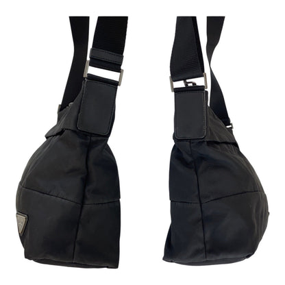 Prada Shoulder Bag Nylon Black Silver Metal Test Triangle With Logo