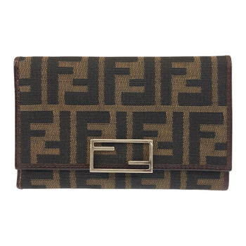 Fendi Tri-Fold Wallet 07-15829/0-012 Canvas Brown Silver Metal Folding Wallet Compact Wallet Zucca